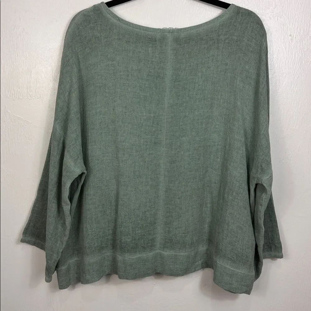 Made in Italy Sage Green Linen Cotton Ruched Drawstring Top One Size - Picture 5 of 8